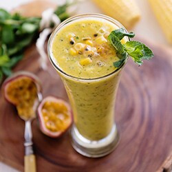 Apricot passion fruit with corn and mint